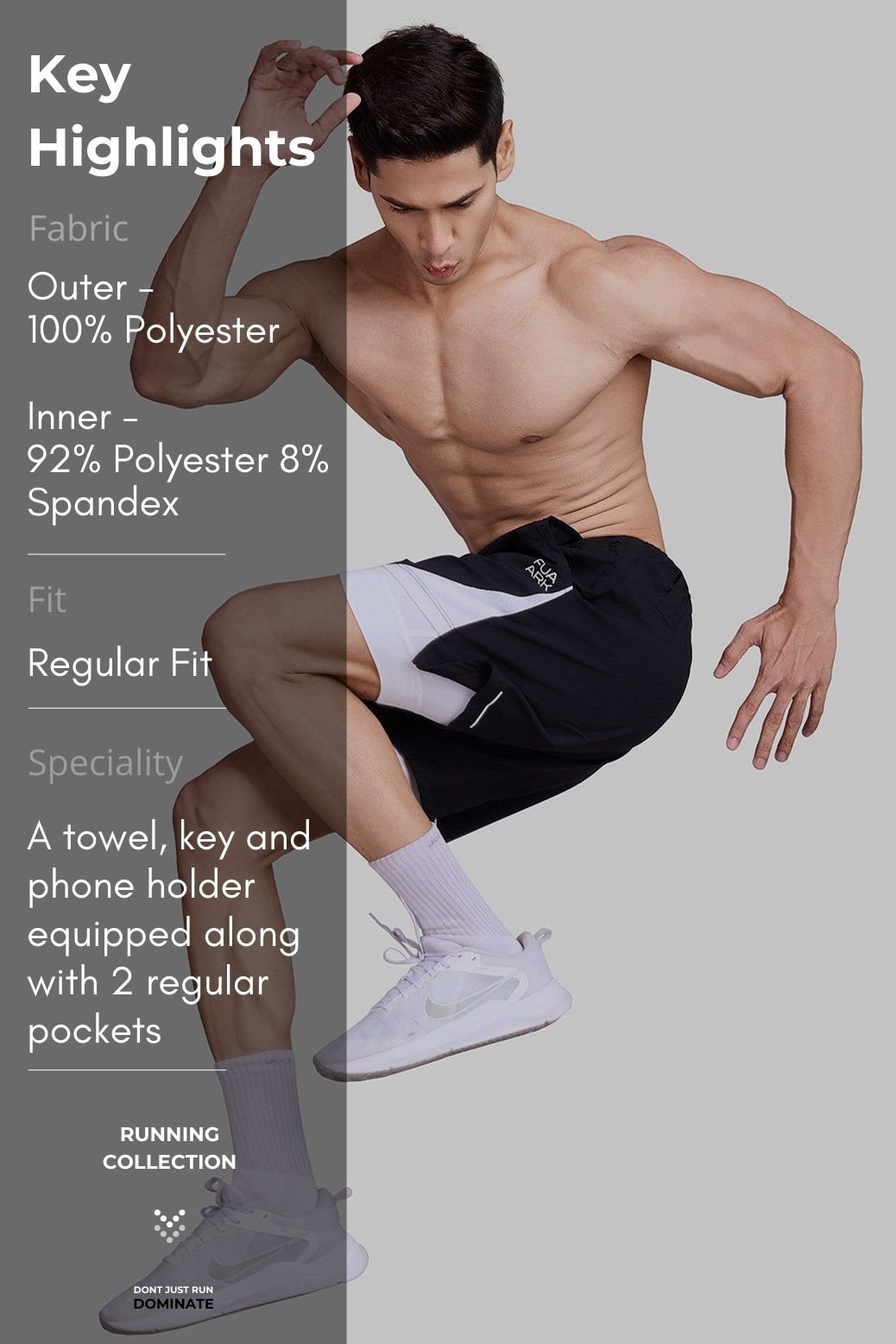 2 in 1 Mesh Shorts Black With White