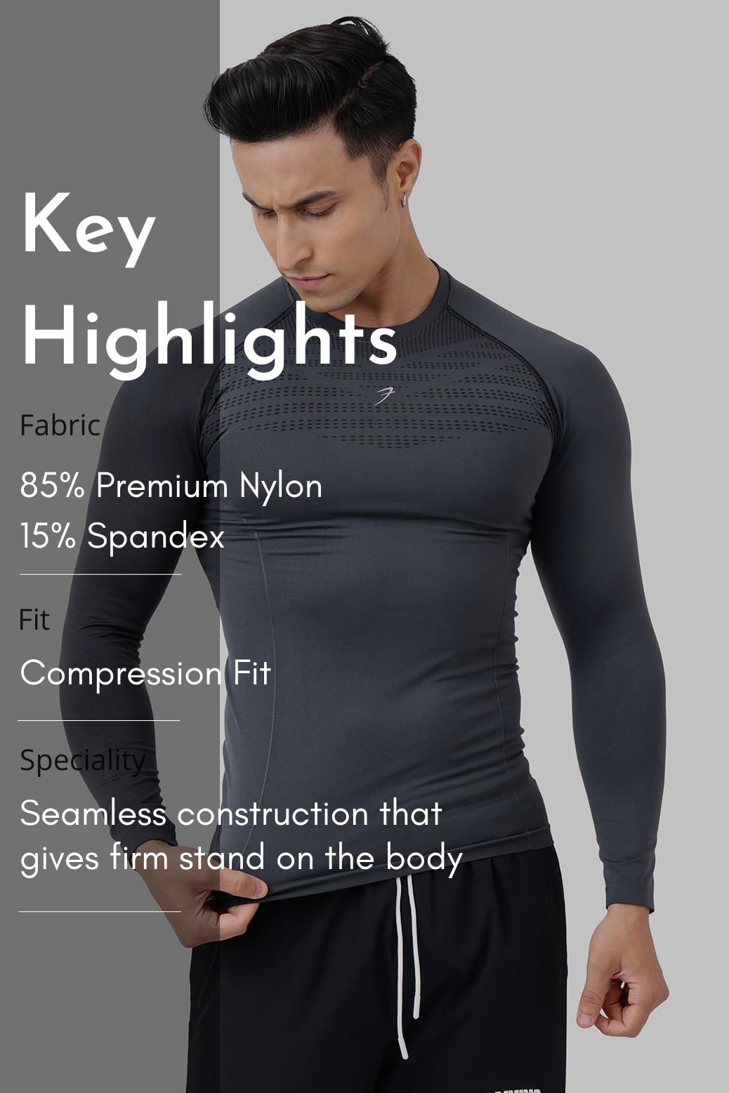 Power Seamless Fullsleeves T-shirt Charcoal