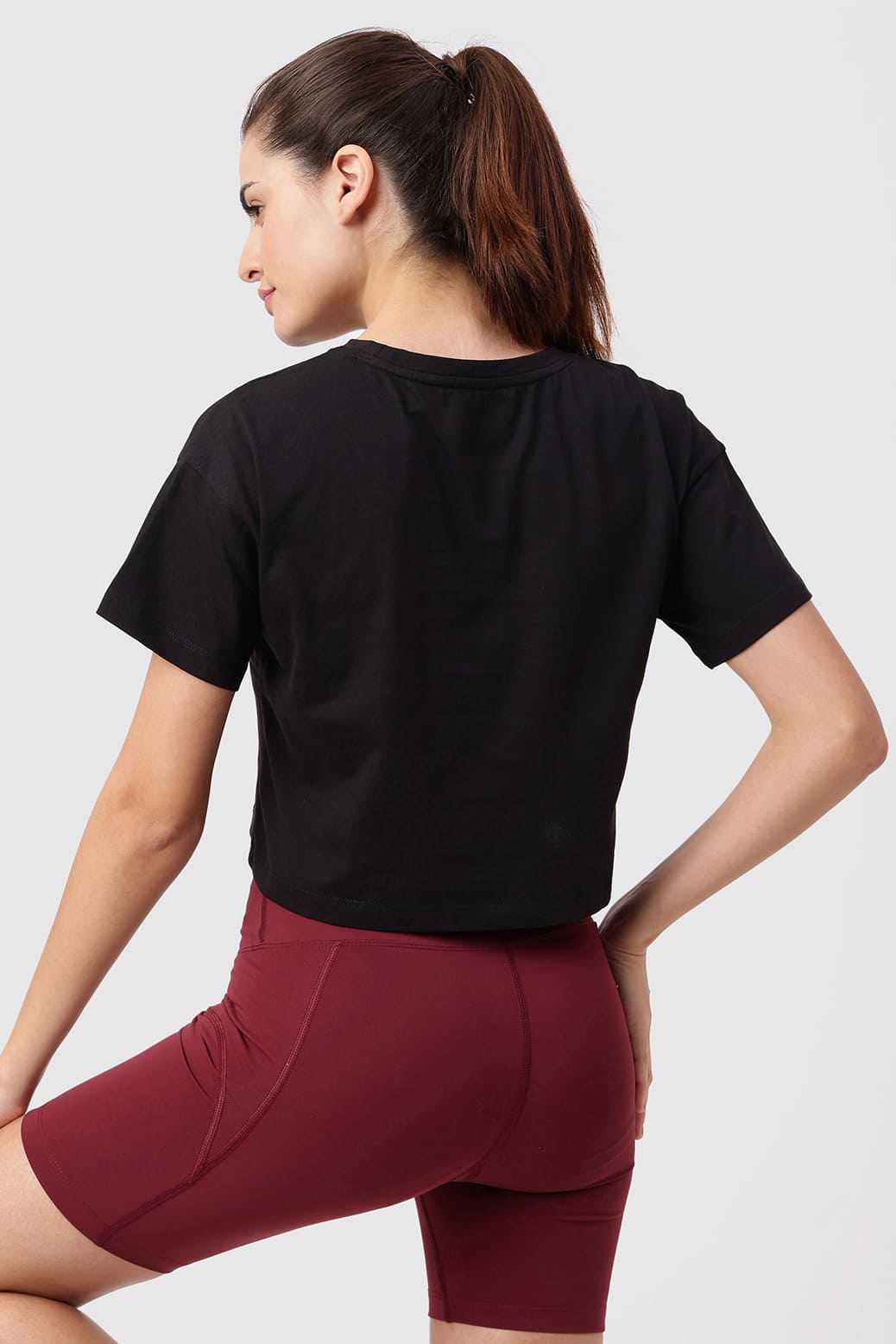Brisk Fuaark Cotton Crop Top Black