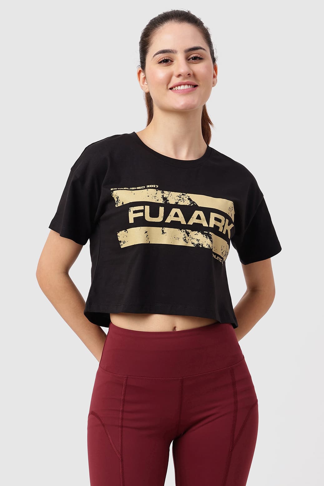 Brisk Fuaark Cotton Crop Top Black