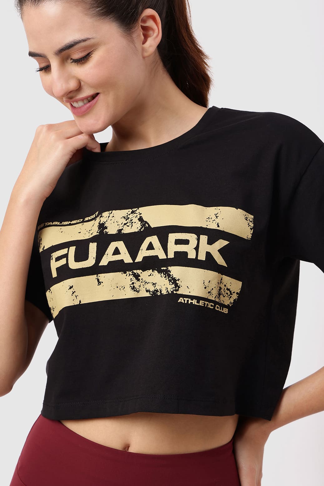 Brisk Fuaark Cotton Crop Top Black