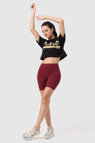 Brisk Fuaark Cotton Crop Top Black