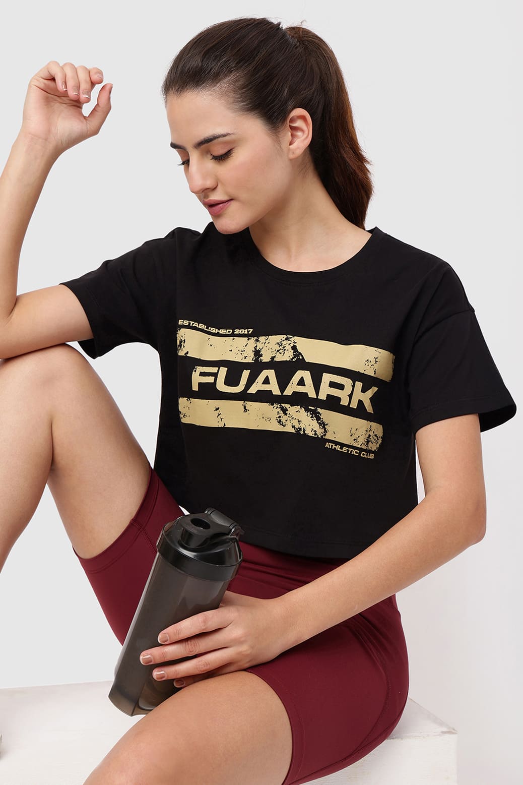 Brisk Fuaark Cotton Crop Top Black