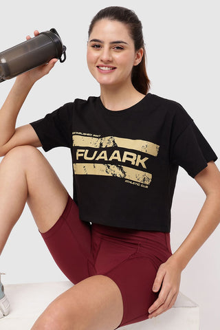 Brisk Fuaark Cotton Crop Top Black