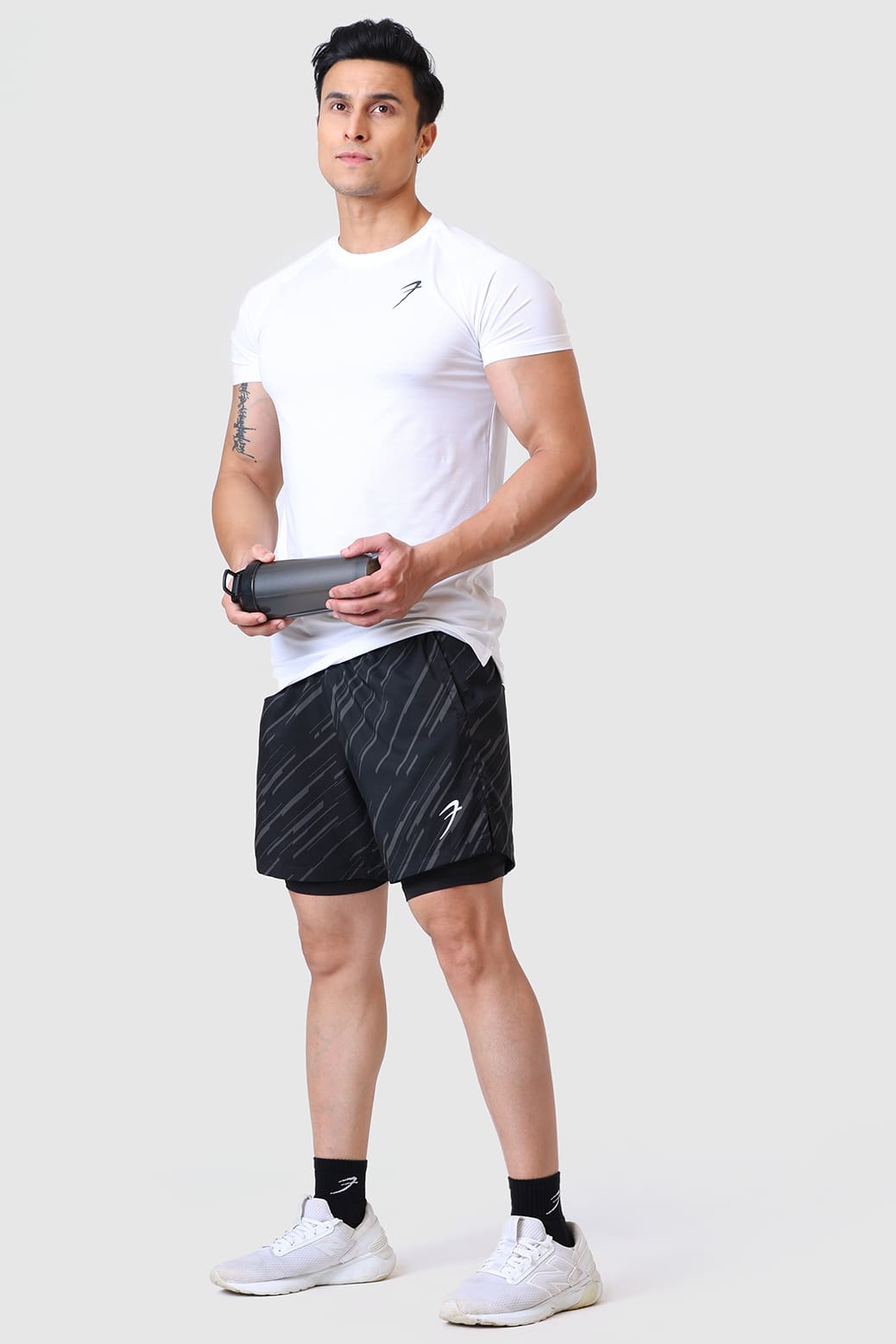 2 in 1 Printed Compression Shorts Black