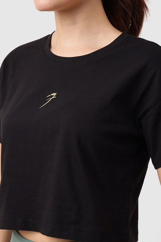Brisk Cotton Crop Top Black