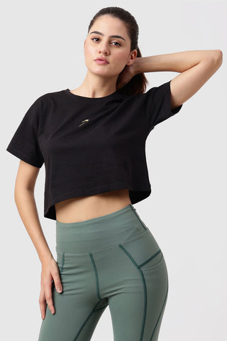 Brisk Cotton Crop Top Black