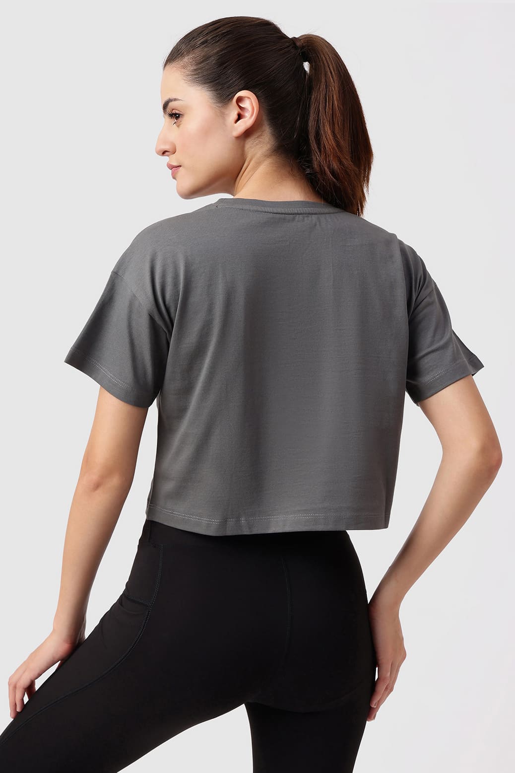 Brisk Fuaark Cotton Crop Top Grey