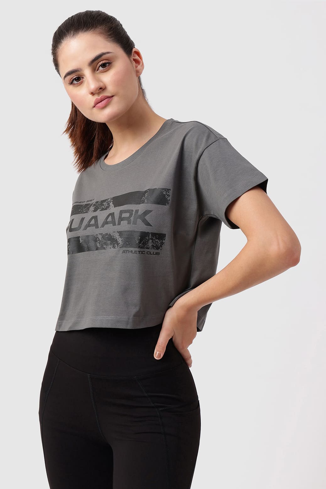Brisk Fuaark Cotton Crop Top Grey