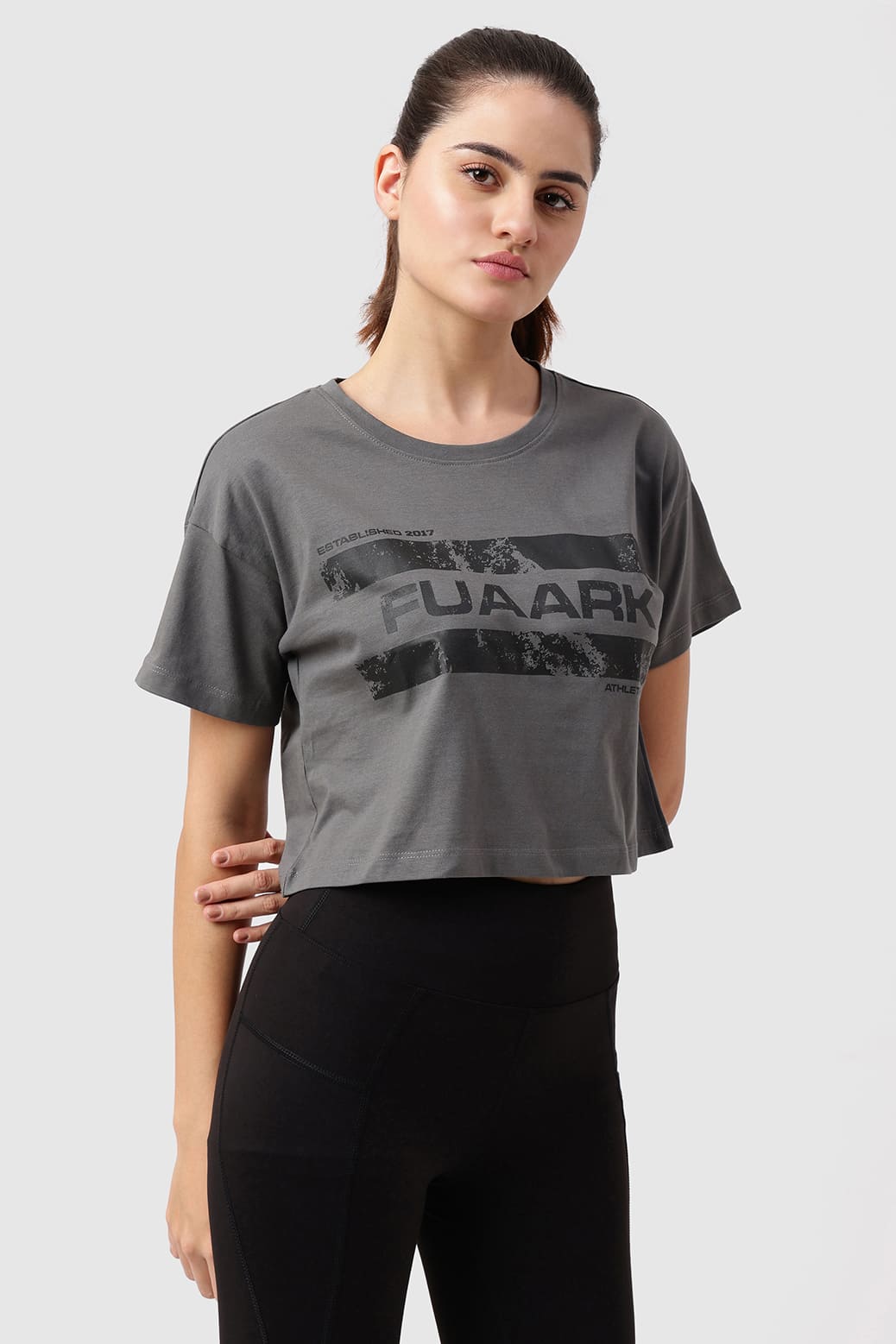 Brisk Fuaark Cotton Crop Top Grey