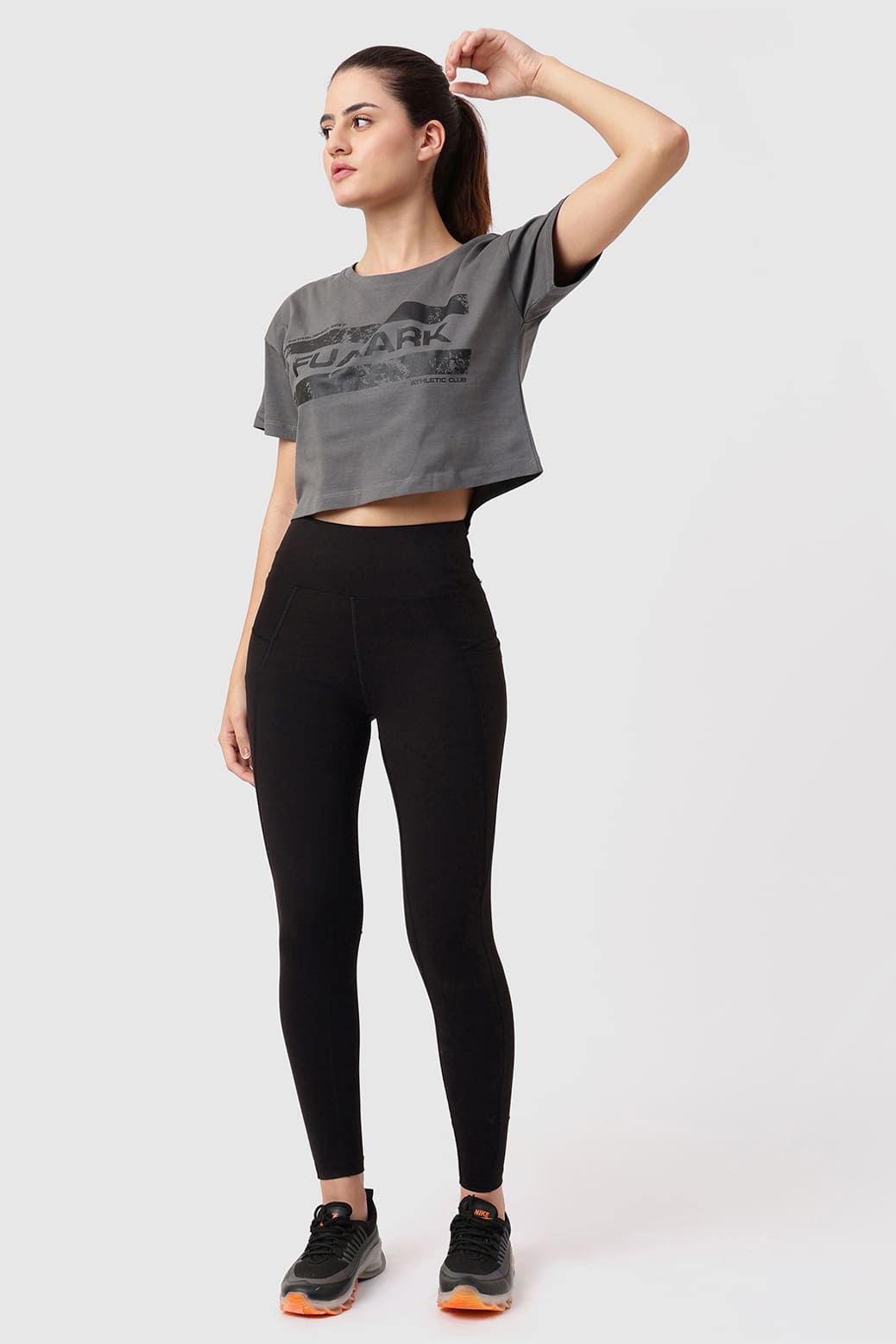 Brisk Fuaark Cotton Crop Top Grey
