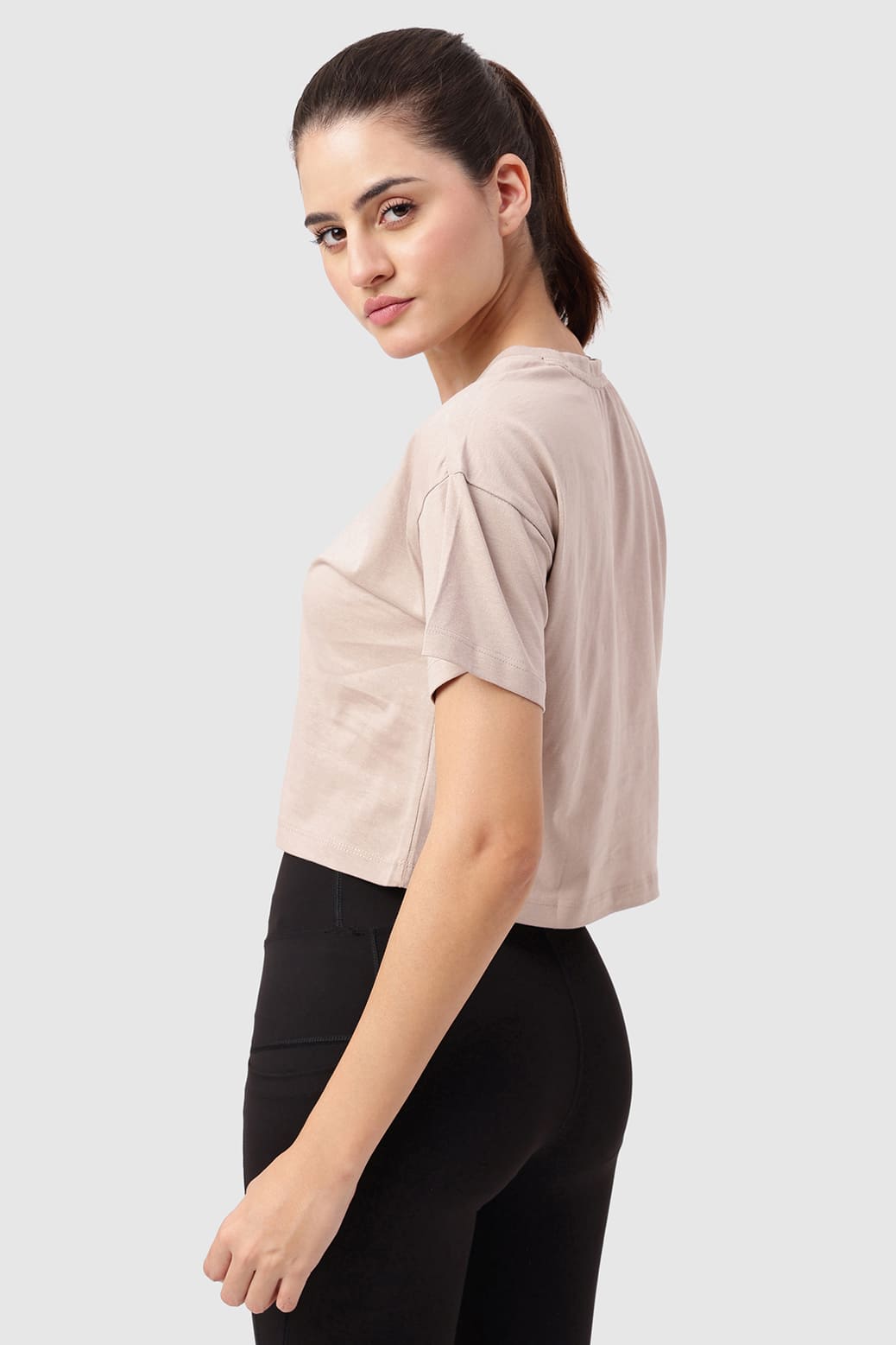 Brisk Cotton Crop Top Beige