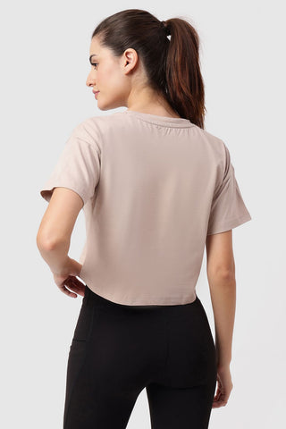Brisk Fuaark Cotton Crop Top Beige