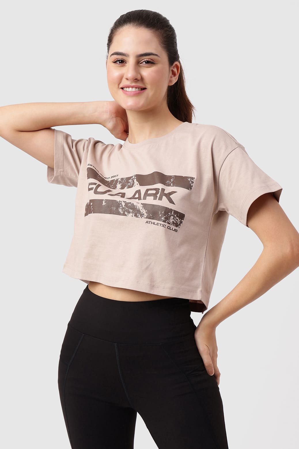 Brisk Fuaark Cotton Crop Top Beige