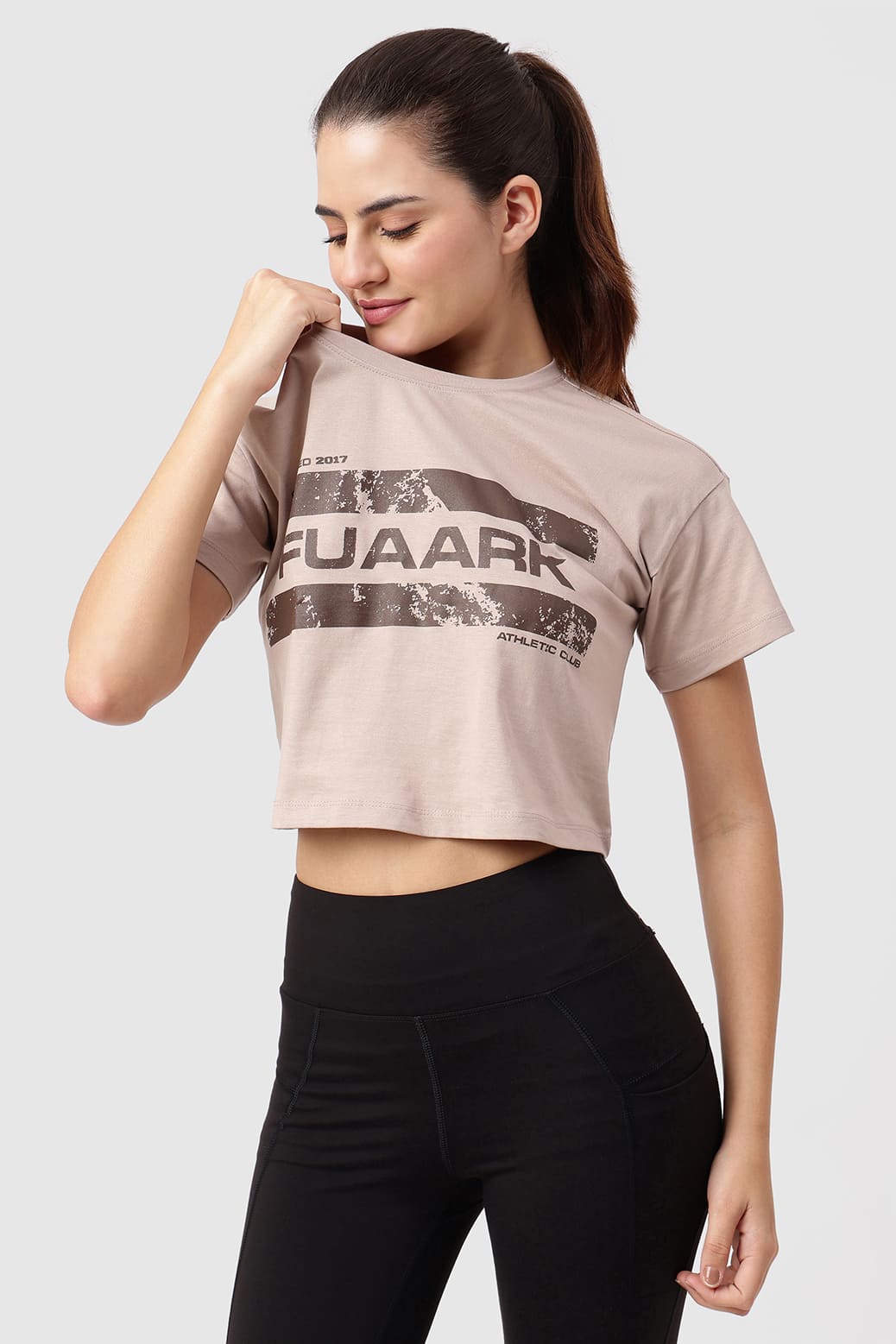Brisk Fuaark Cotton Crop Top Beige
