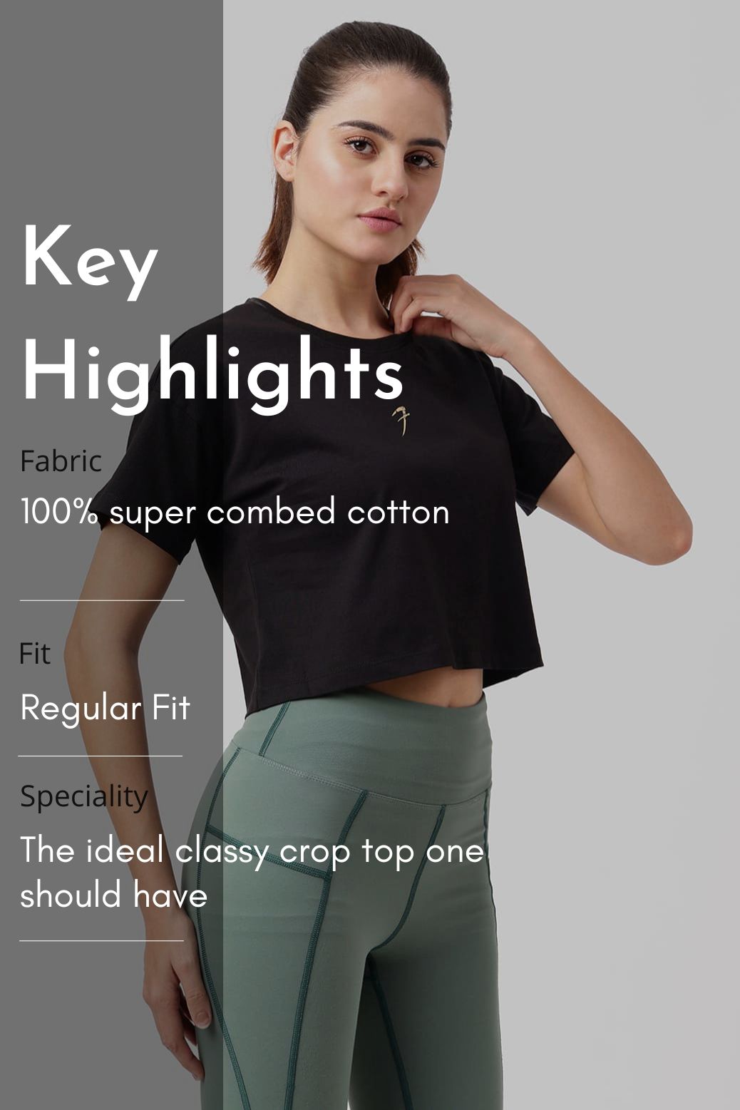 Brisk Cotton Crop Top Black