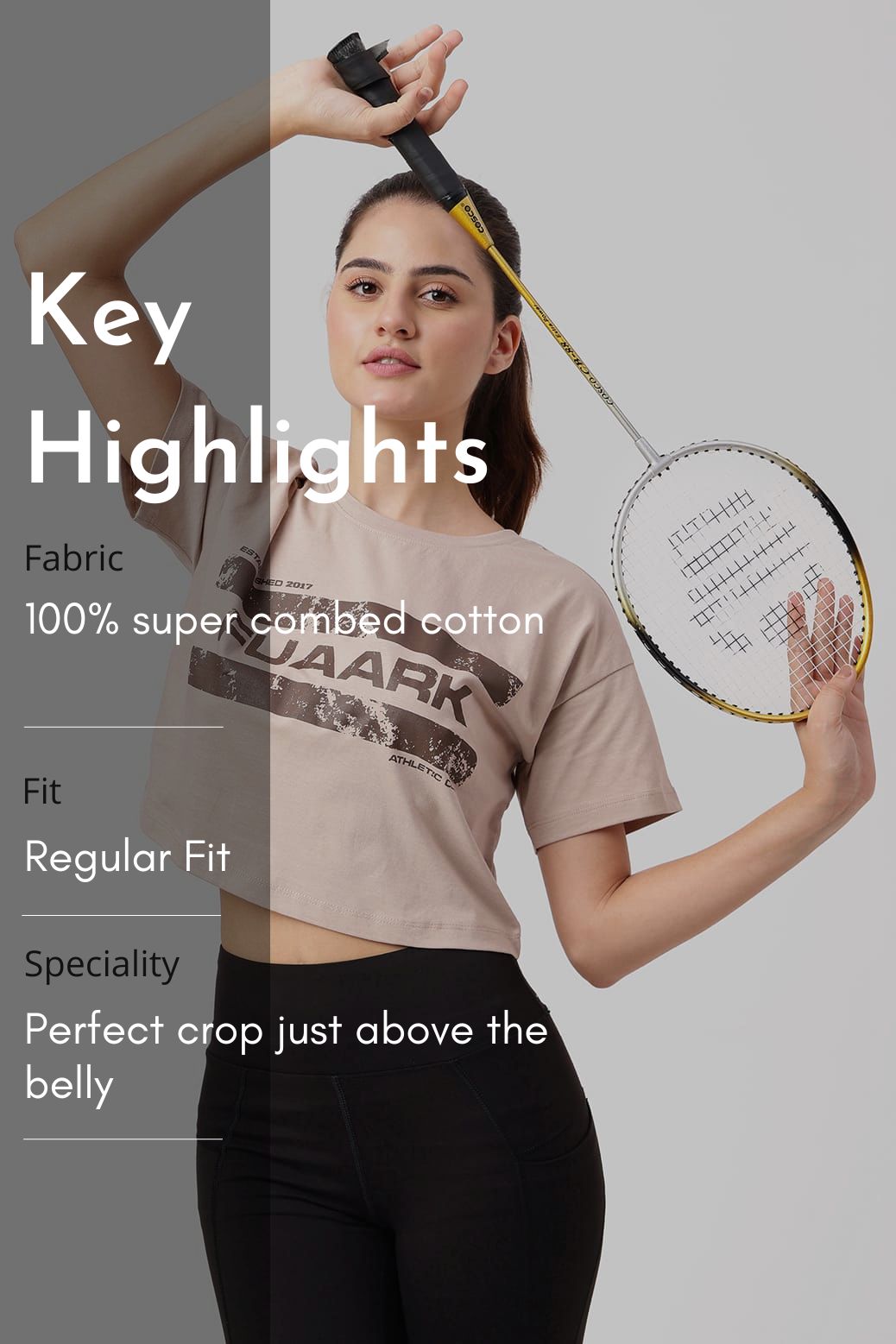 Brisk Fuaark Cotton Crop Top Beige