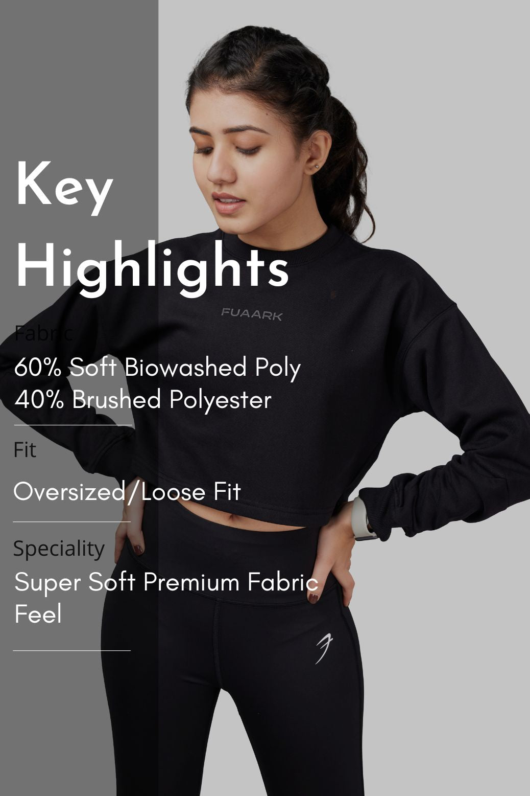 Signature Oversized Cropped Sweatshirt Black