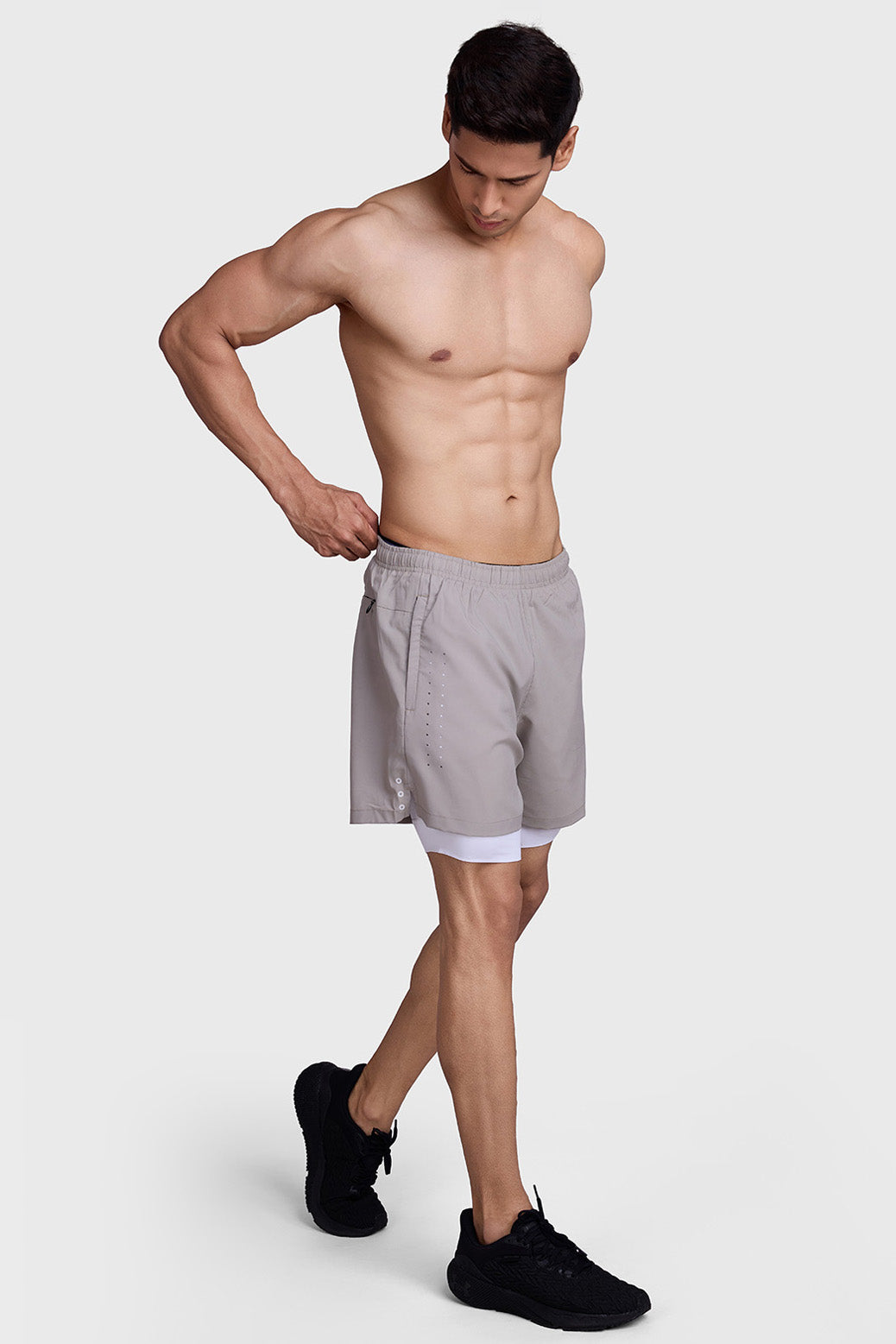 2 in 1 Laser Shorts Beige With White