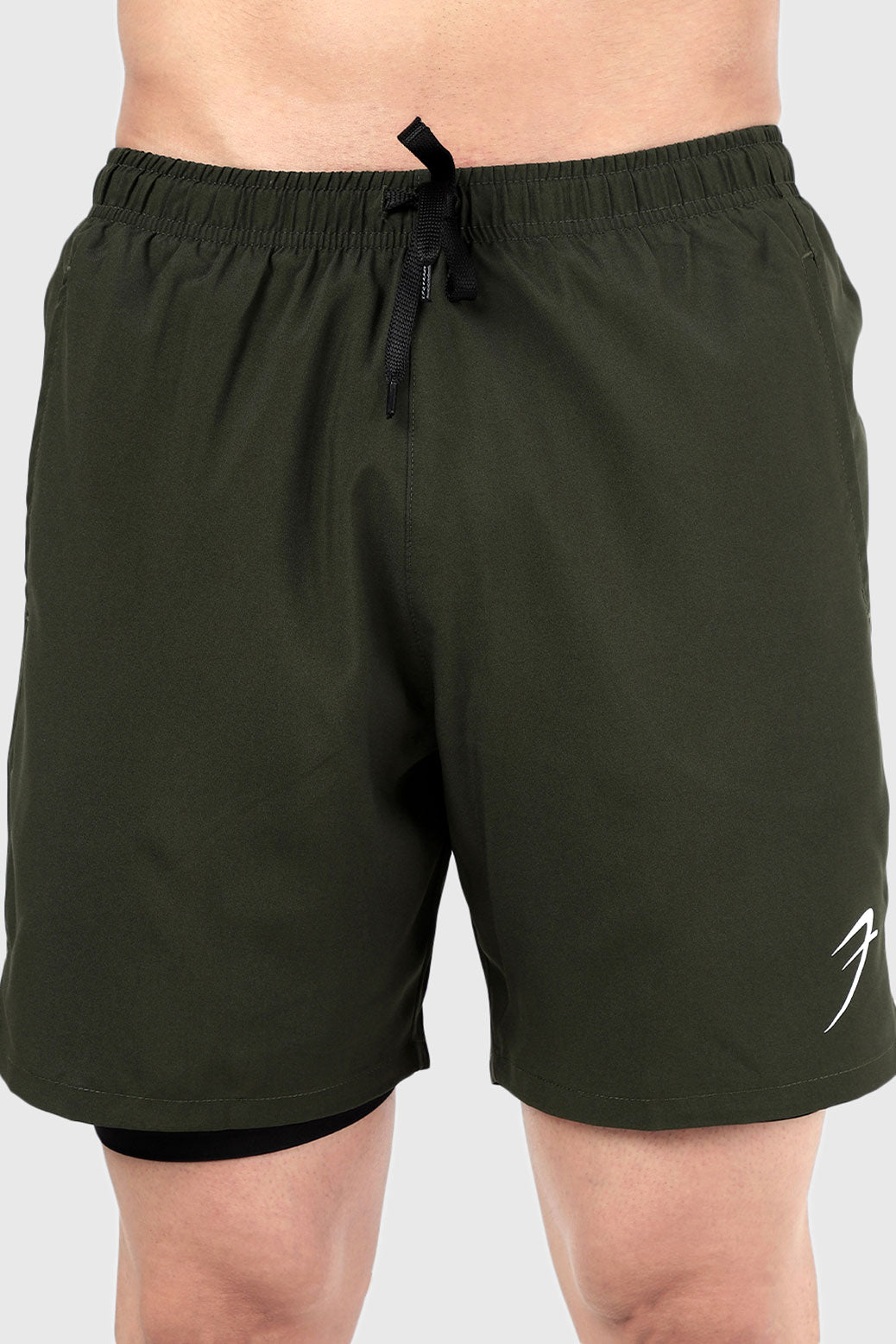 2 in 1 Compression Shorts Olive