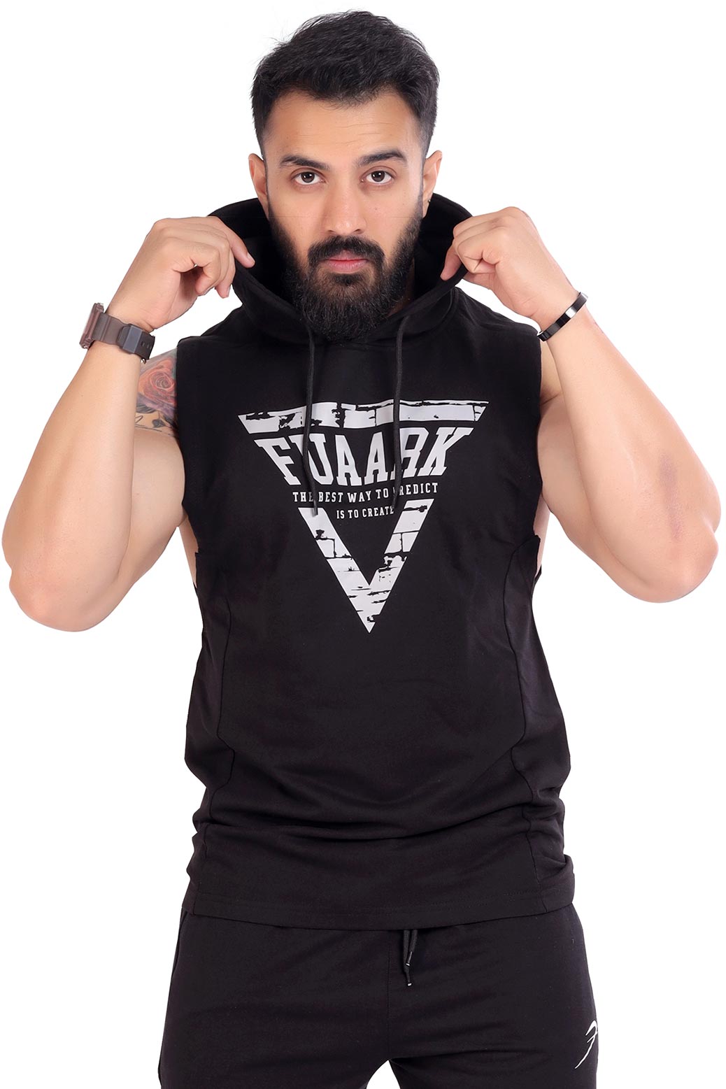 Crest Sleeveless Hoodie Black