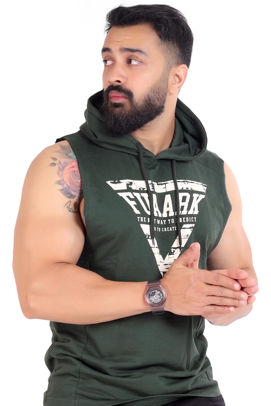 Crest Sleeveless Hoodie Olive