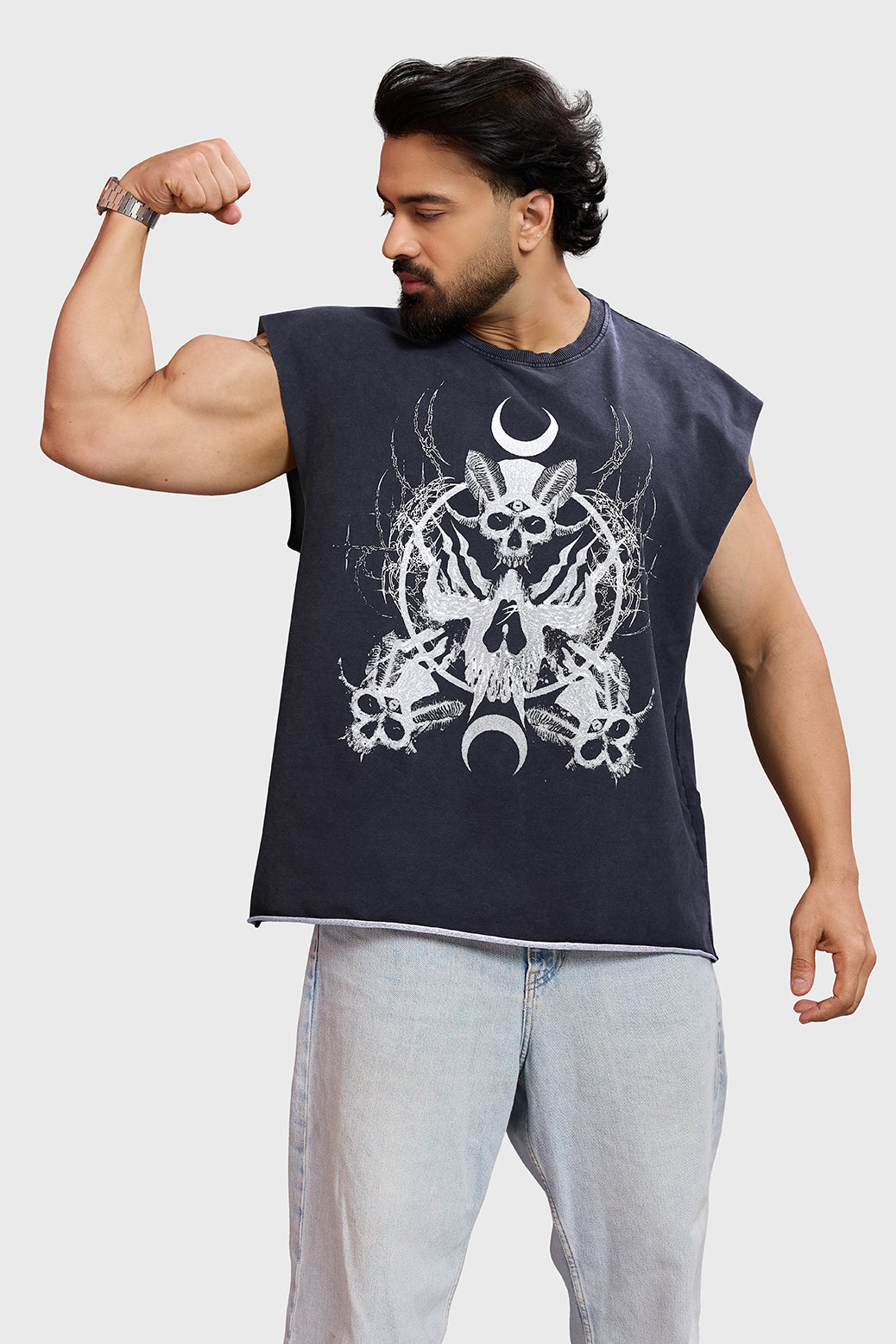 Restricted Washed Capsleeve Tank Dark Grey