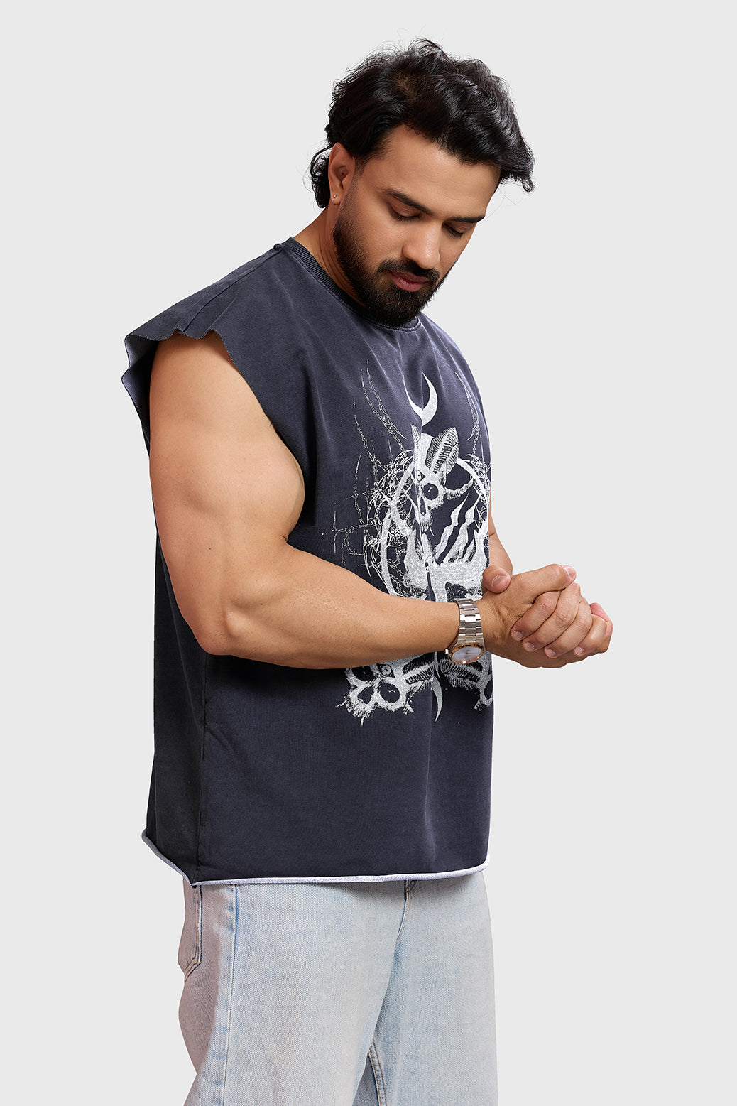 Restricted Washed Capsleeve Tank Dark Grey