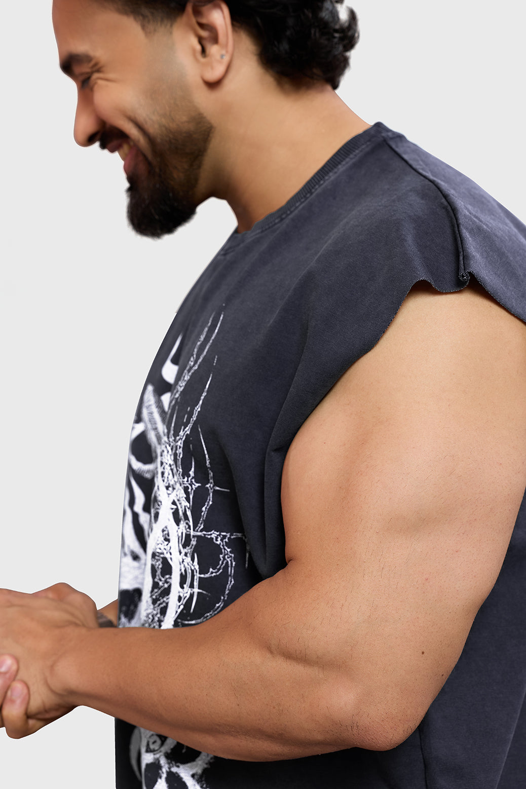 Restricted Washed Capsleeve Tank Dark Grey