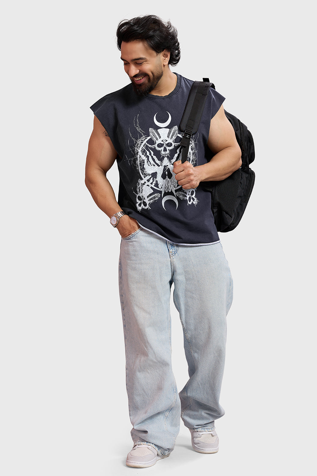 Restricted Washed Capsleeve Tank Dark Grey