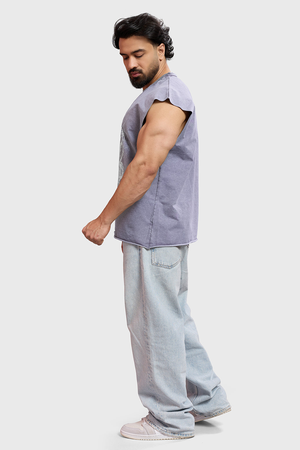 Restricted Washed Capsleeve Tank Light Grey