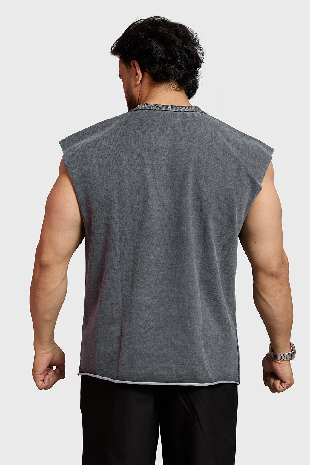 Push Harder Washed Capsleeves Tank Dark Grey