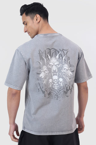 Skull Washed Oversized T-shirt Light Grey