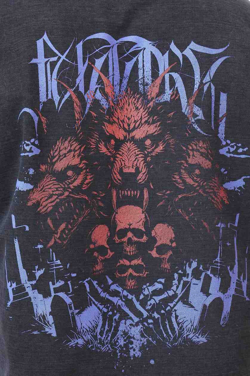 Skull Washed Oversized T-shirt Dark Grey