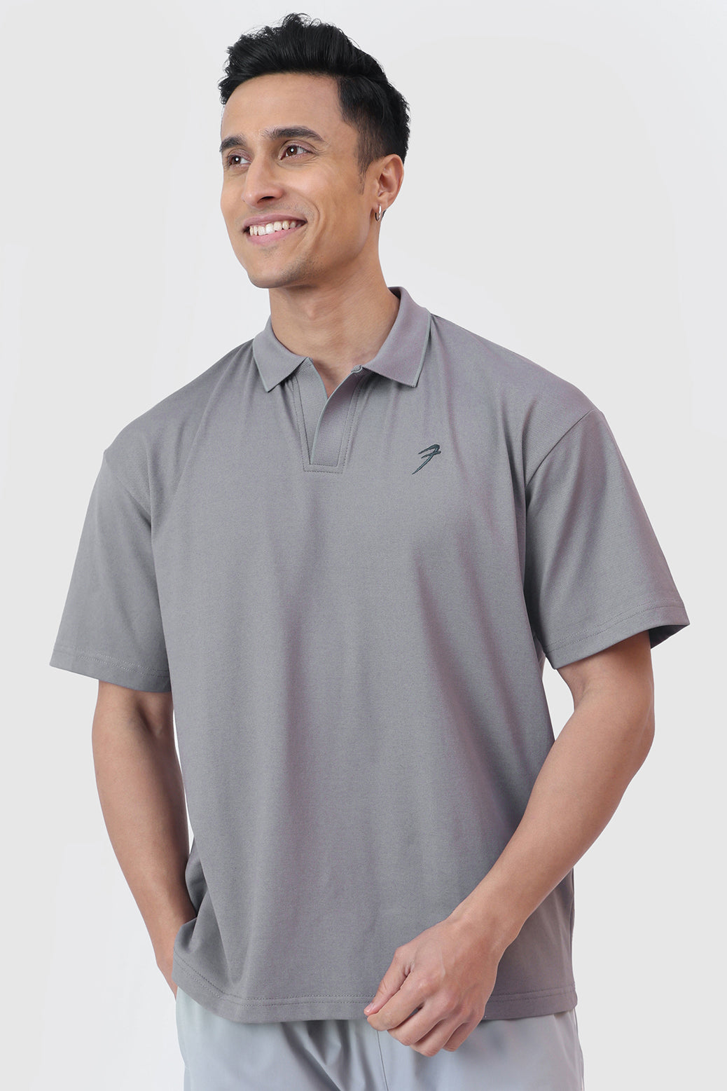 Noir Oversized Polo T-shirt Grey