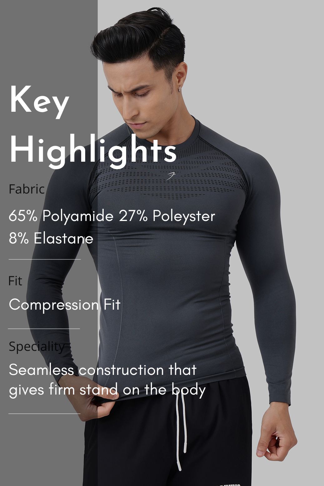 Power Seamless Fullsleeves T-shirt Charcoal