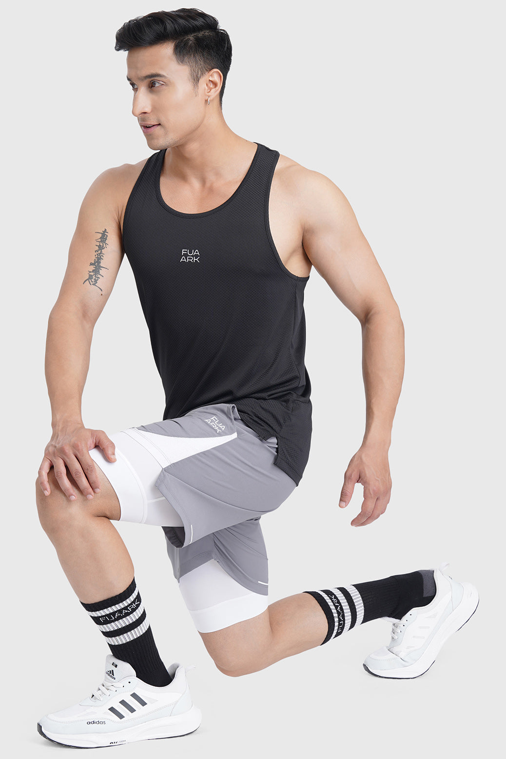 2 in 1 Mesh Shorts Foggy Grey With White