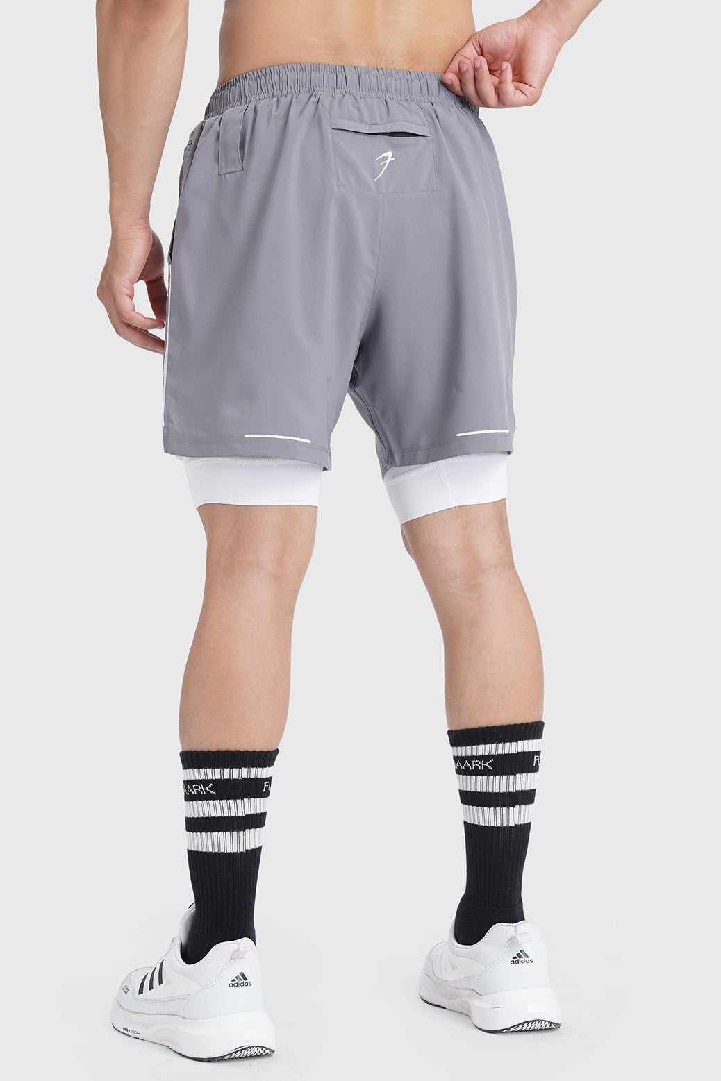 2 in 1 Mesh Shorts Foggy Grey With White