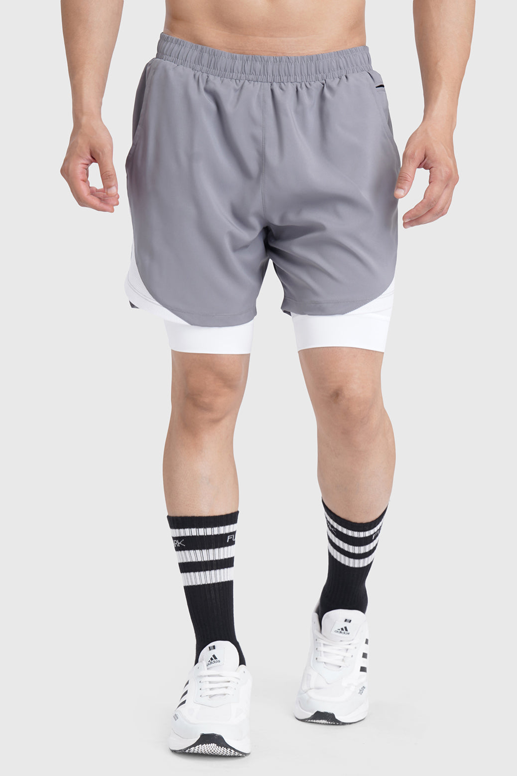 2 in 1 Mesh Shorts Foggy Grey With White