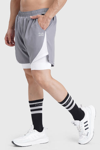 2 in 1 Mesh Shorts Foggy Grey With White