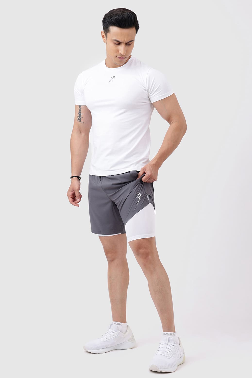 2 in 1 Compression Shorts Grey