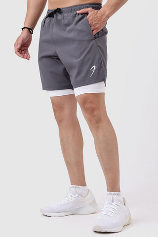 2 in 1 Compression Shorts Grey