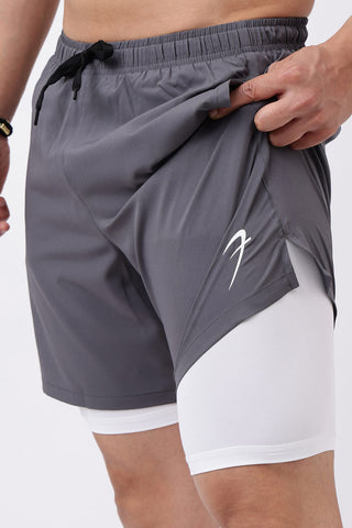 2 in 1 Compression Shorts Grey