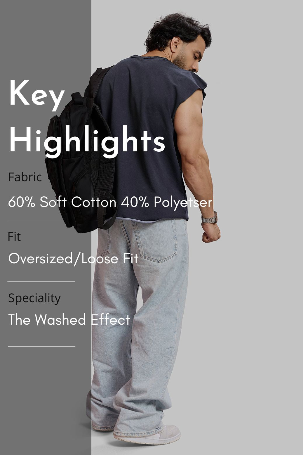 Restricted Washed Capsleeve Tank Dark Grey