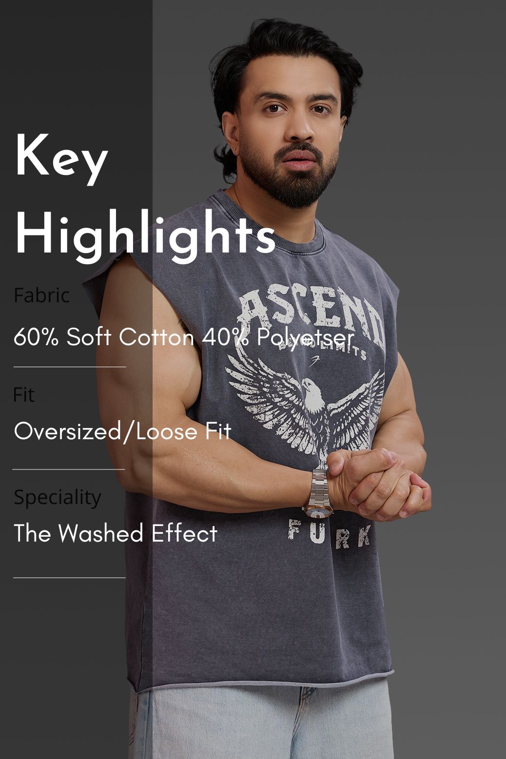 Ascend Washed Capsleeve Tank Dark Grey