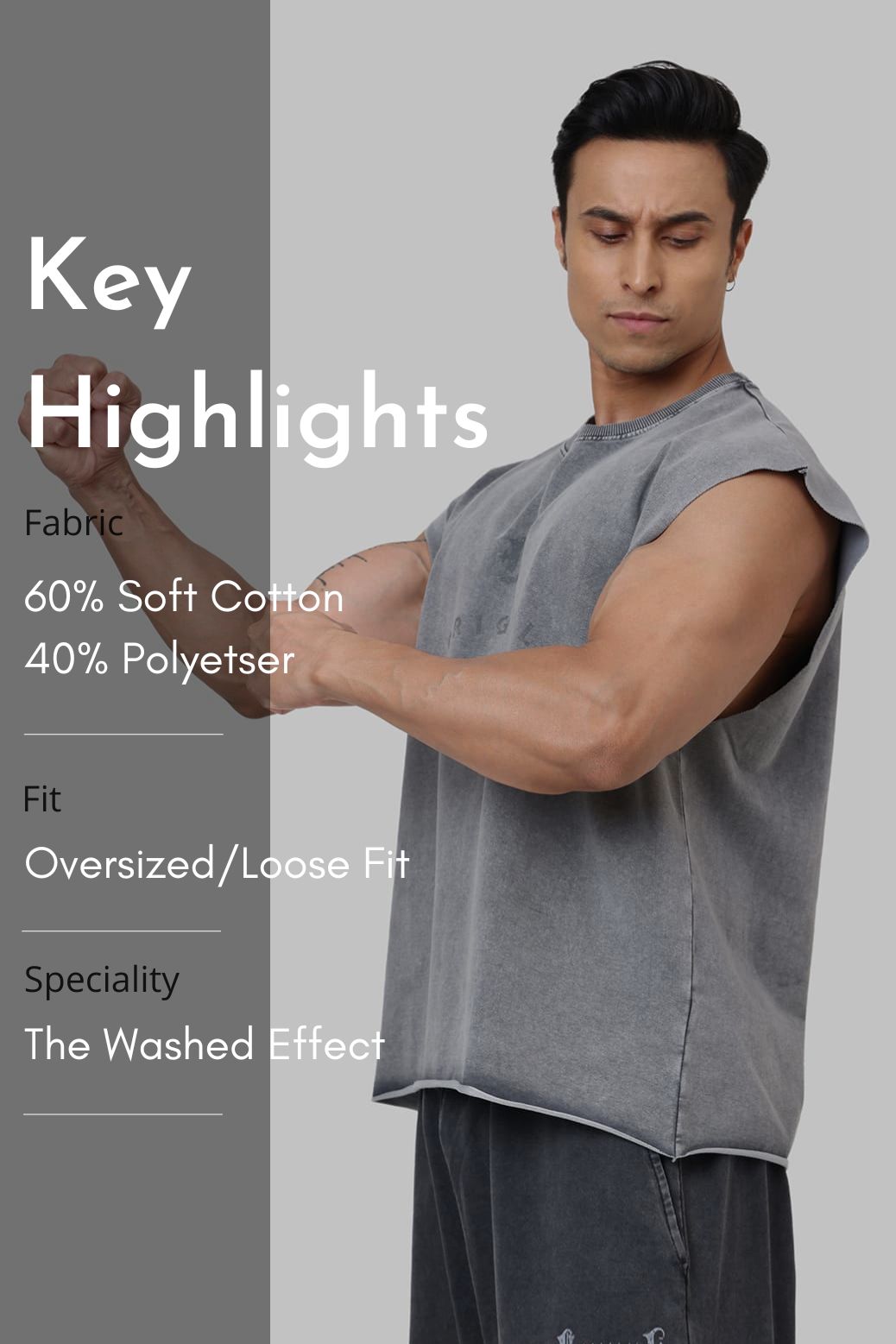 Shadow Washed Capsleeves Tank Light Grey