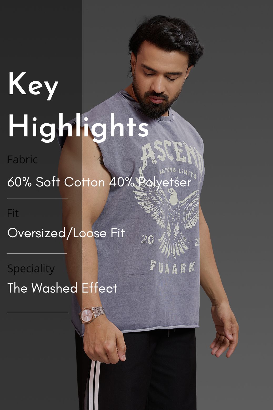 Ascend Washed Capsleeve Tank Light Grey