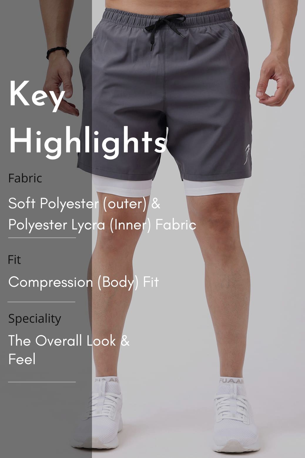 2 in 1 Compression Shorts Grey