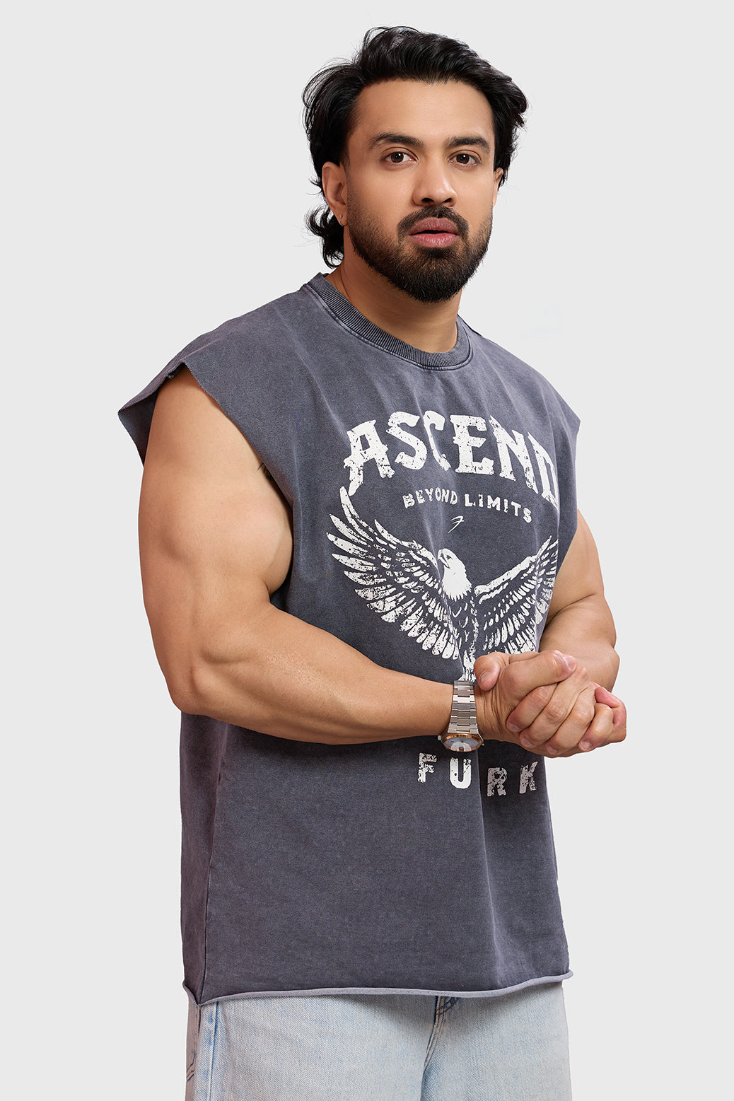 Ascend Washed Capsleeve Tank Dark Grey