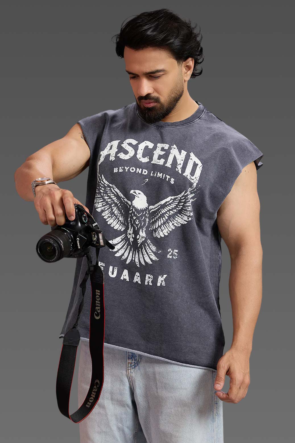 Ascend Washed Capsleeve Tank Dark Grey